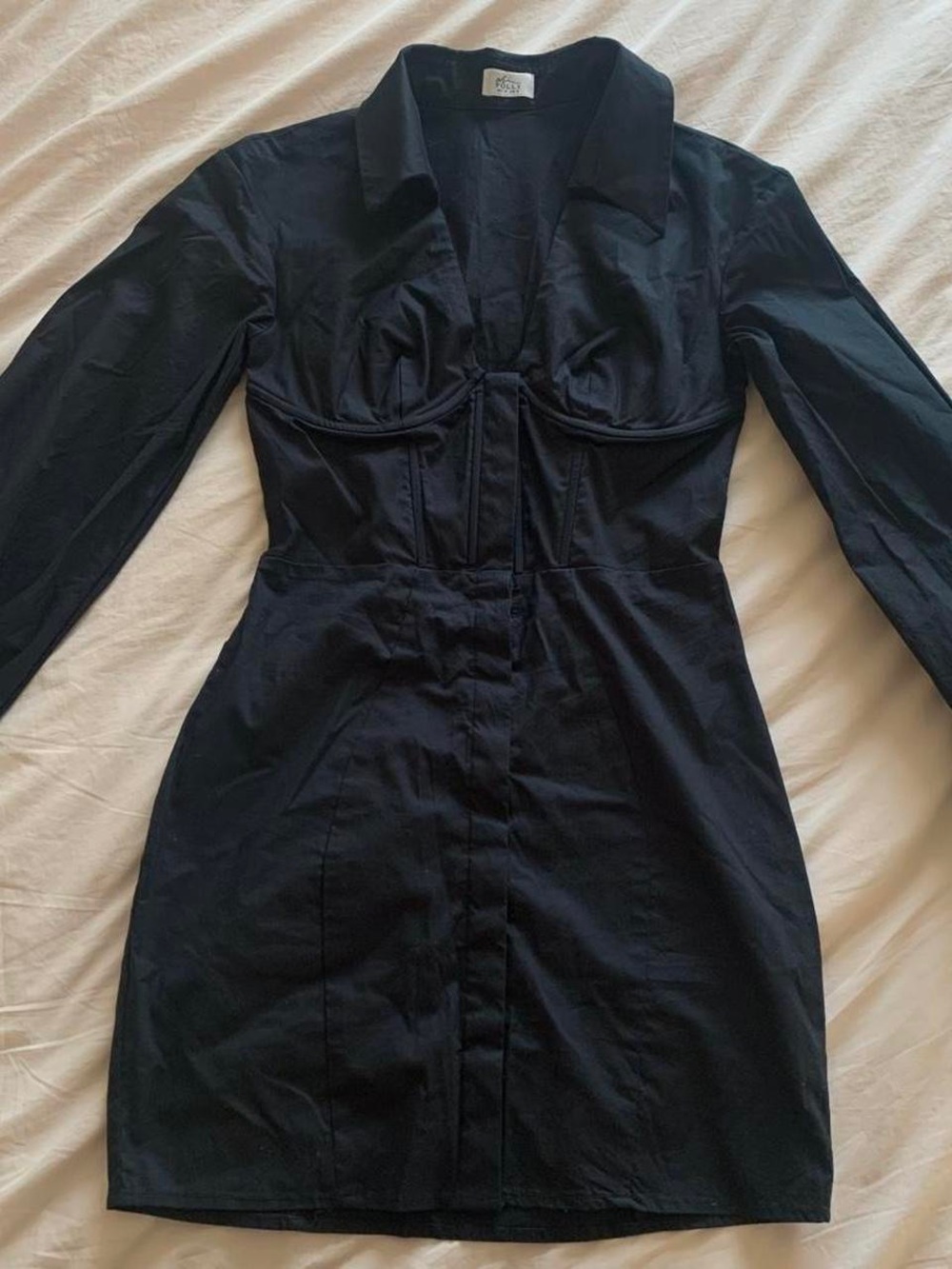 Oh Polly Black Long-Sleeve Corset Shirt Dress